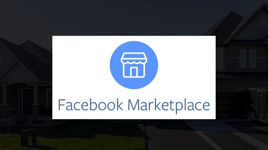 An image of the Facebook Marketplace logo places on top of a darkened background.