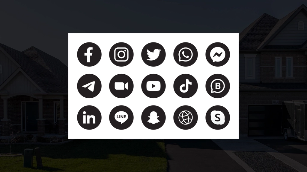 An image of social media icons places on top of a darkened background.