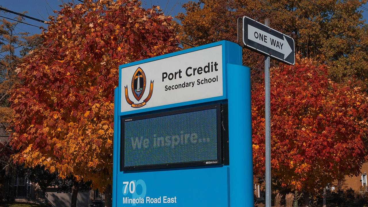 Image of Port Credit Secondary School signage.