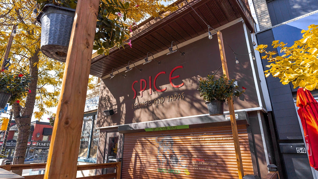 Image of the front of Spice, lounge and tapas in Port Credit during October 2022.