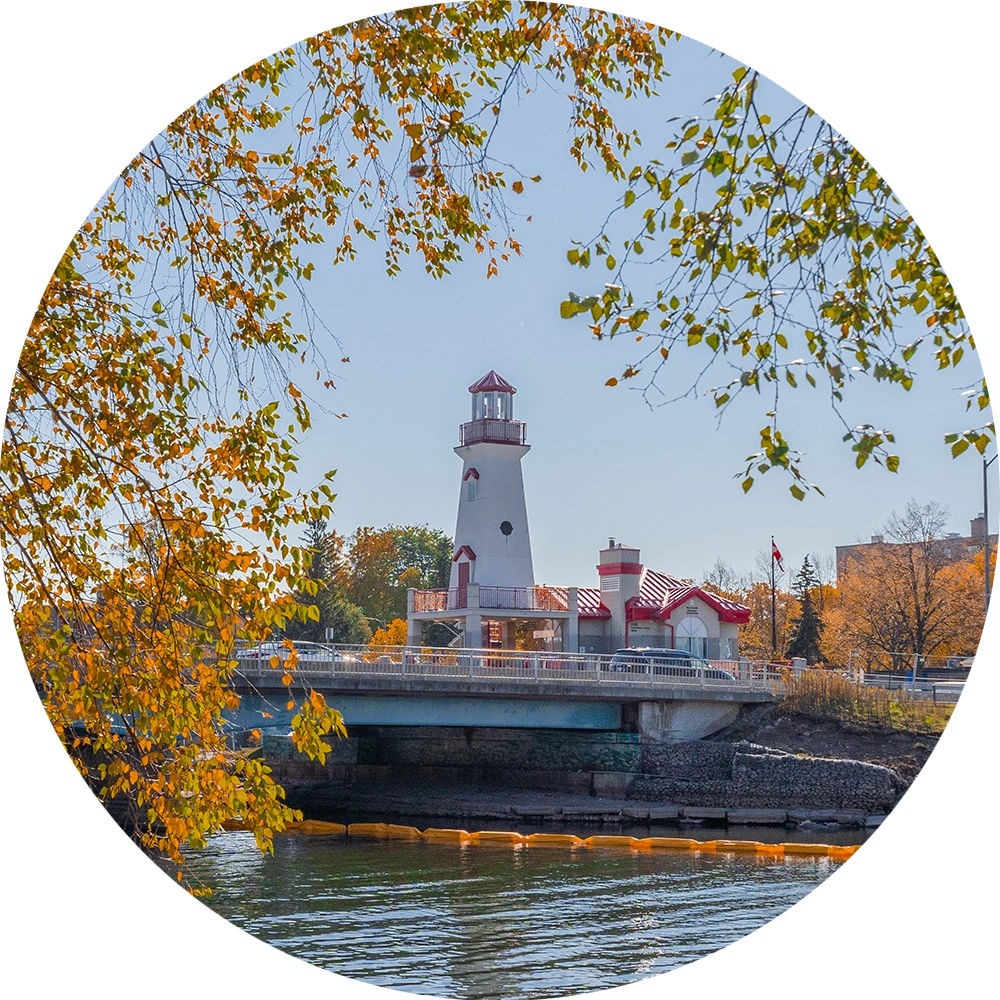 An image cropped in a circular format of the Port Credit lighthouse taken by port credit real estate agent Marco Pedri, Broker with Shoreline Realty Corp., Brokerage.
