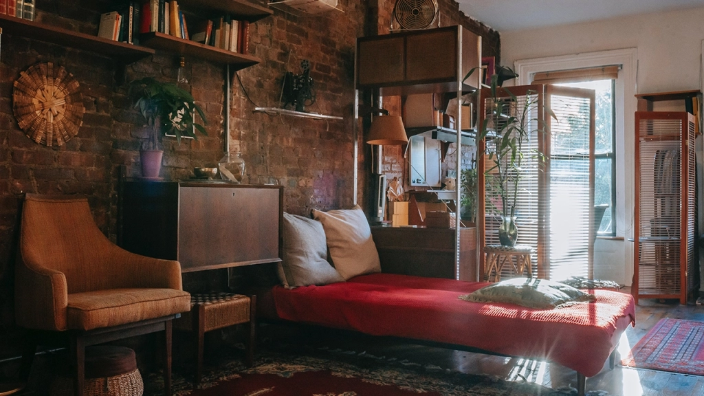 An image of a hard loft with exposed brick.