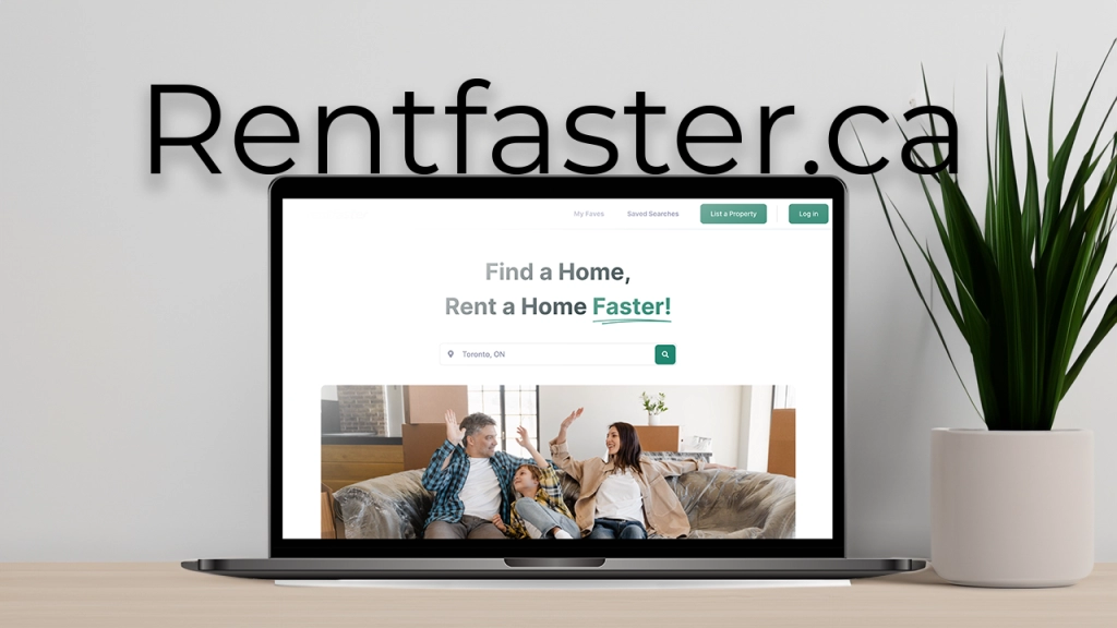 A website mock up of rentfaster.ca - a site for listing properties that are for lease.