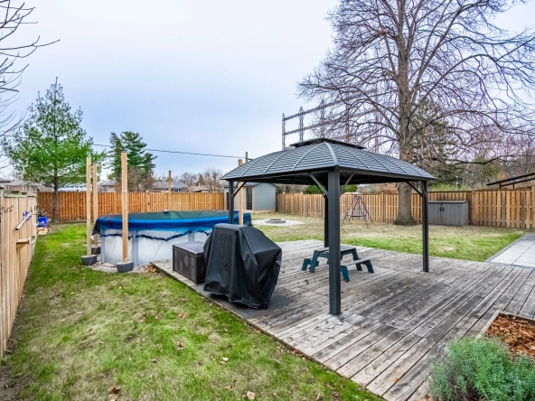 Back yard image of 1510 Applewood Road with a Gazebo located in Applewood of Mississauga.
