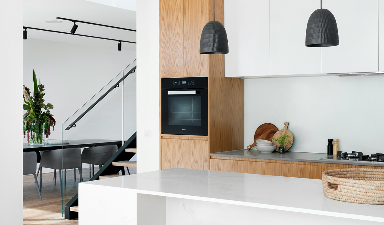 Image of an interior modern Scandinavian inspired kitchen.