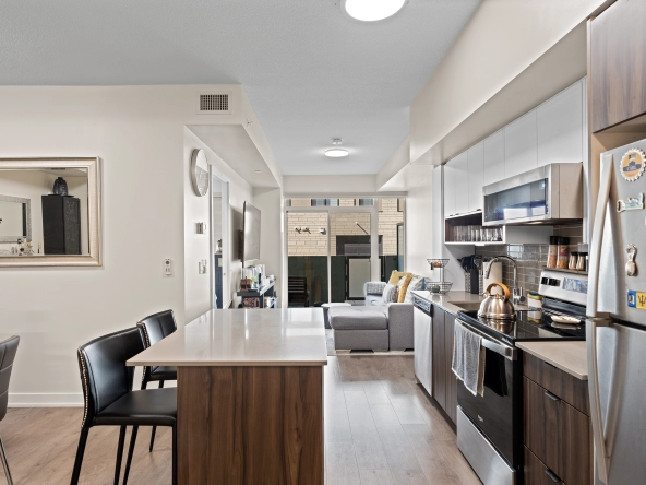 Kitchen of 1117 Cooke Boulevard unit A107 located in the LaSalle neighbourhood of Burlington, Ontario, Canada. The unit is available for lease by Burlington rental agent, Marco Pedri.