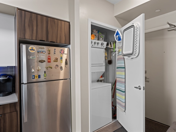 Laundry room of 1117 Cooke Boulevard unit A107 located in the LaSalle neighbourhood of Burlington, Ontario, Canada. The unit is available for lease by Burlington rental agent, Marco Pedri.