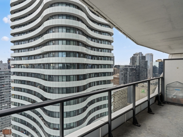 Balcony view of 85 Wood Street unit 3717 - a 2 bedroom, 1 bathroom unit for lease in Toronto listed by Toronto Rental Agent Marco Pedri.