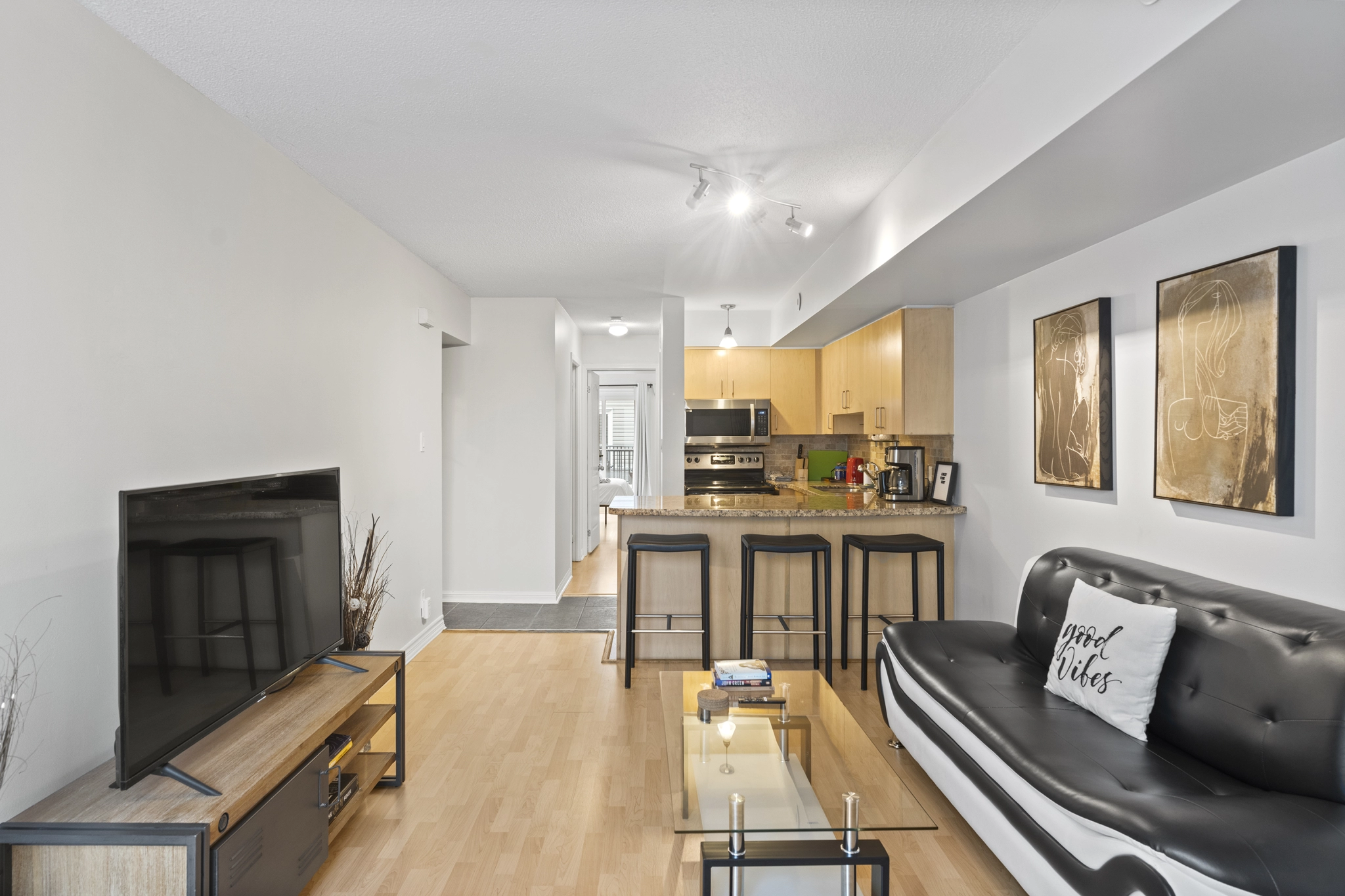 Living room of 96 Strachan Avenue located in the neighbourhood of Liberty Village in Toronto, Ontario currently listed for lease by Liberty Village real estate agent Marco Pedri.