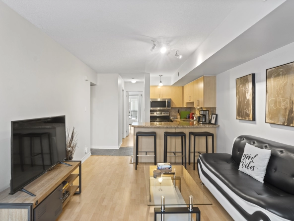 Living room of 96 Strachan Avenue located in the neighbourhood of Liberty Village in Toronto, Ontario currently listed for lease by Liberty Village real estate agent Marco Pedri.