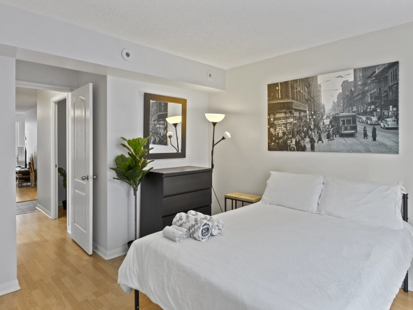 Bedroom of 96 Strachan Avenue located in the neighbourhood of Liberty Village in Toronto, Ontario currently listed for lease by Liberty Village real estate agent Marco Pedri.