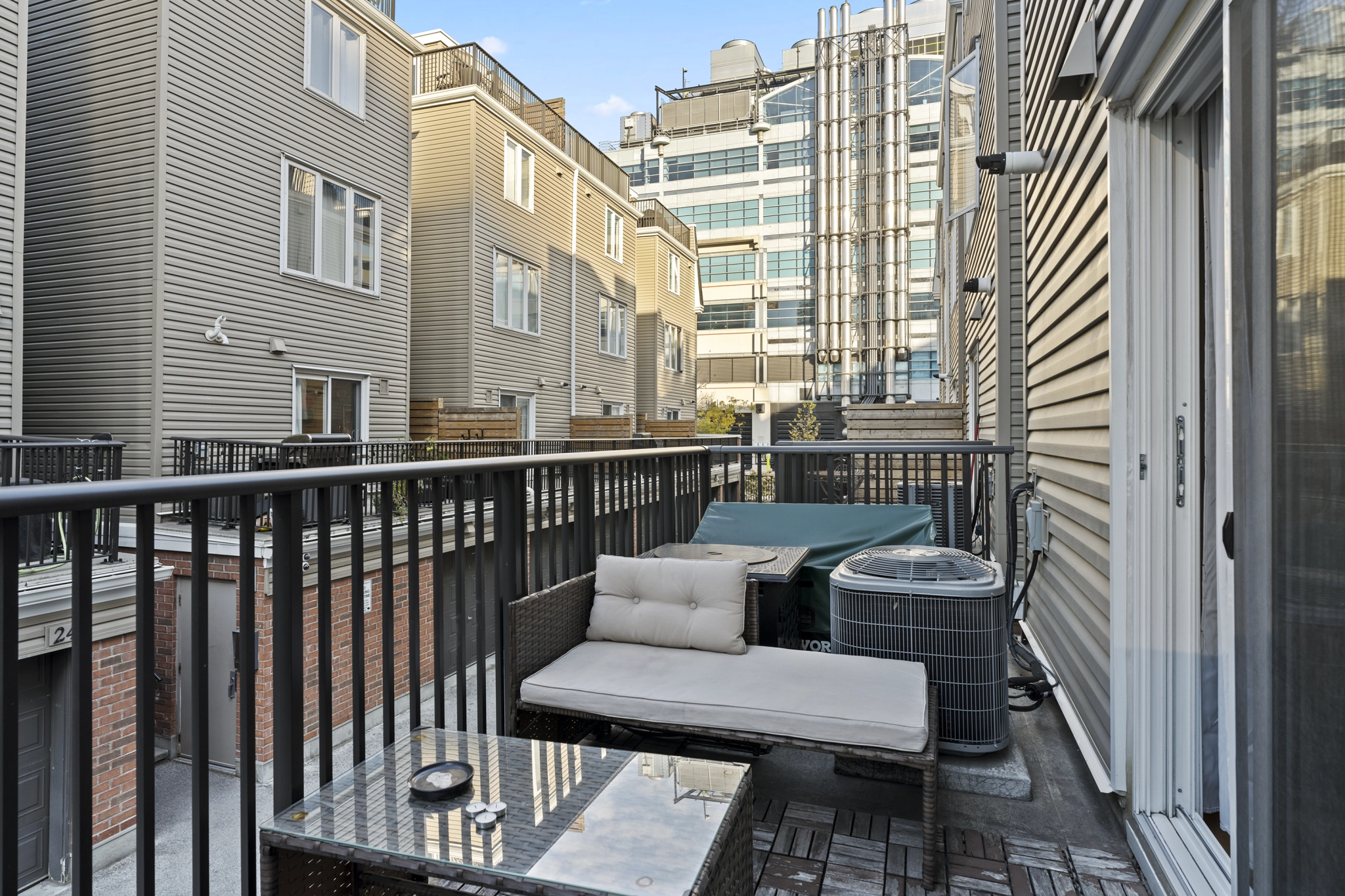 Balcony of 96 Strachan Avenue located in the neighbourhood of Liberty Village in Toronto, Ontario currently listed for lease by Liberty Village real estate agent Marco Pedri.