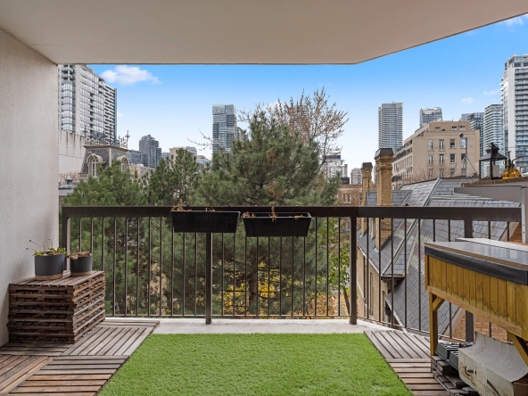 Balcony of 77 Maitland Place unit 525 located in Toronto, Ontario, Canada - a condo currently for lease by Toronto rental agent Marco Pedri.