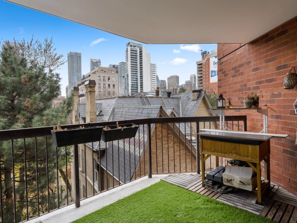 Balcony of 77 Maitland Place unit 525 located in Toronto, Ontario, Canada - a condo currently for lease by Toronto rental agent Marco Pedri.