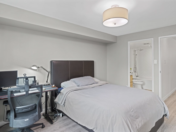 Primary bedroom of 77 Maitland Place unit 525 located in Toronto, Ontario, Canada - a condo currently for lease by Toronto rental agent Marco Pedri.