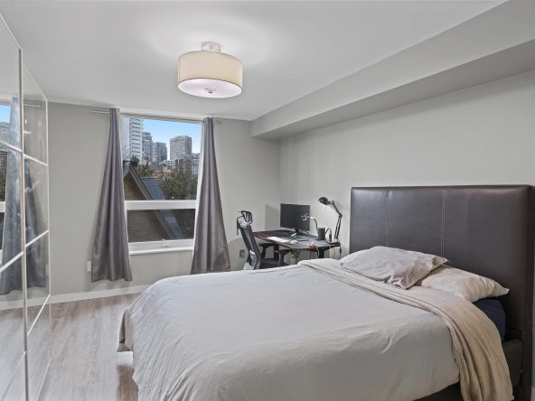 Primary bedroom of 77 Maitland Place unit 525 located in Toronto, Ontario, Canada - a condo currently for lease by Toronto rental agent Marco Pedri.