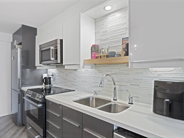 Kitchen of 77 Maitland Place unit 525 located in Toronto, Ontario, Canada - a condo currently for lease by Toronto rental agent Marco Pedri.