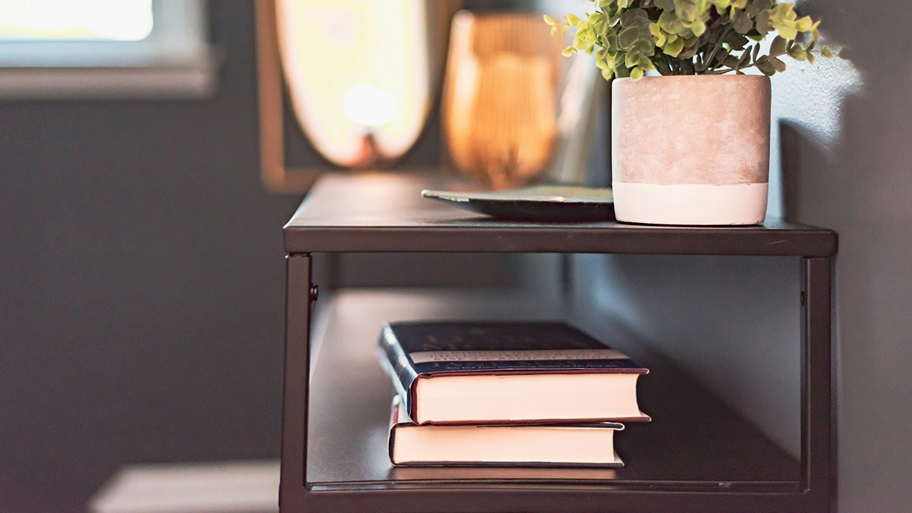 Some books neatly organized on a shelf.