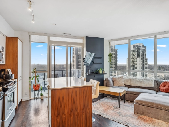 Living room of 5 Valhalla Inn Road unit 1710. A condo listed for rent in Etobicoke by Etobicoke real estate agent Marco Pedri - Broker with Shoreline Realty.