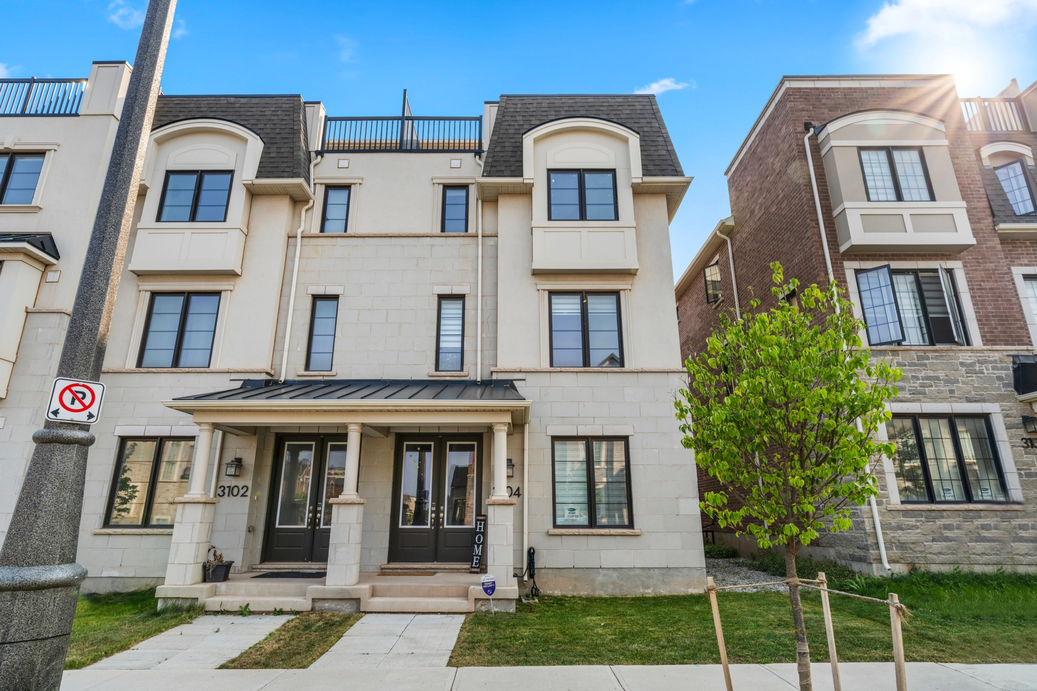 An exterior image of a newly built home that someone owns.